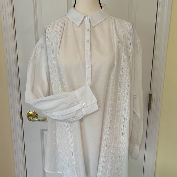 Nili Lotan Selene Embroidered Cotton Popover Blouse - Picture 3 of 7